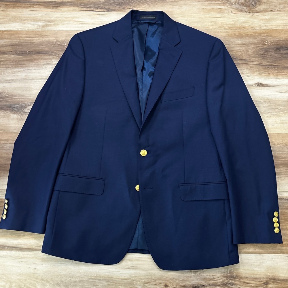 Lauren Ralph Lauren Blazer 40R Navy Blue Wool Blend Gold Button Sport Coat